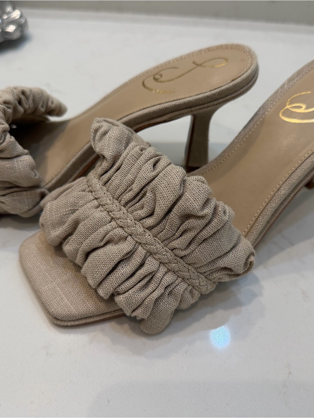 Sam Edelman Beige Ruffle Slide Mules - Picture 2 of 6
